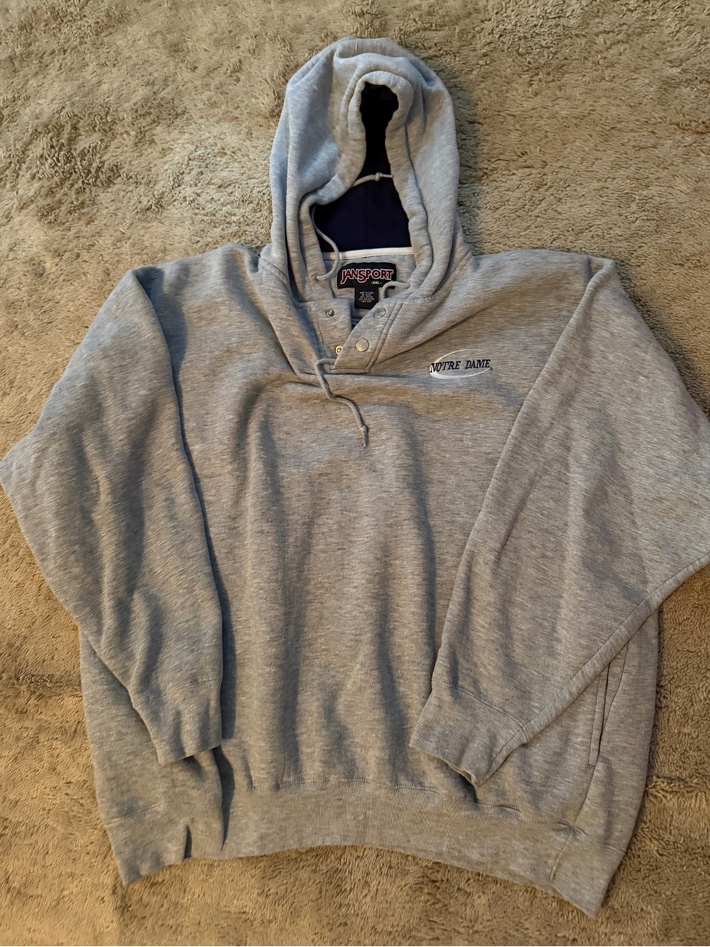 Vintage Jansport Gray Pullover Hoodie with Navy Hood Lining